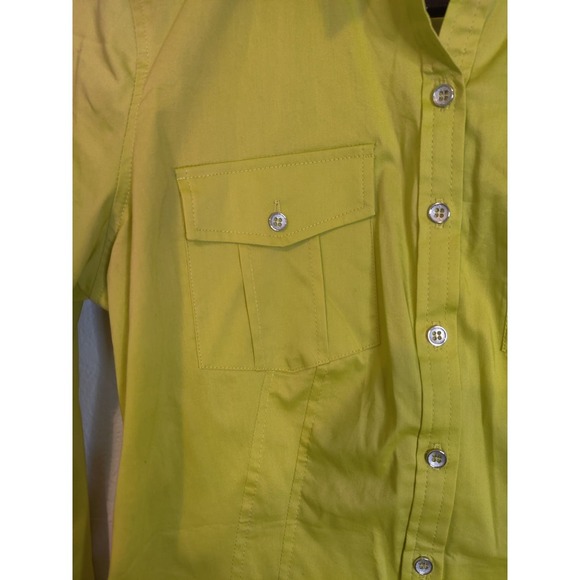 New York & Company Yellow Green Long Sleeve Fitted Stretch Button Up Shirt XS P - Picture 7 of 8